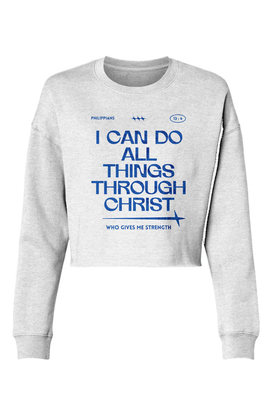 Strength Through Christ Light Weight Crewneck. (Blue Letters)