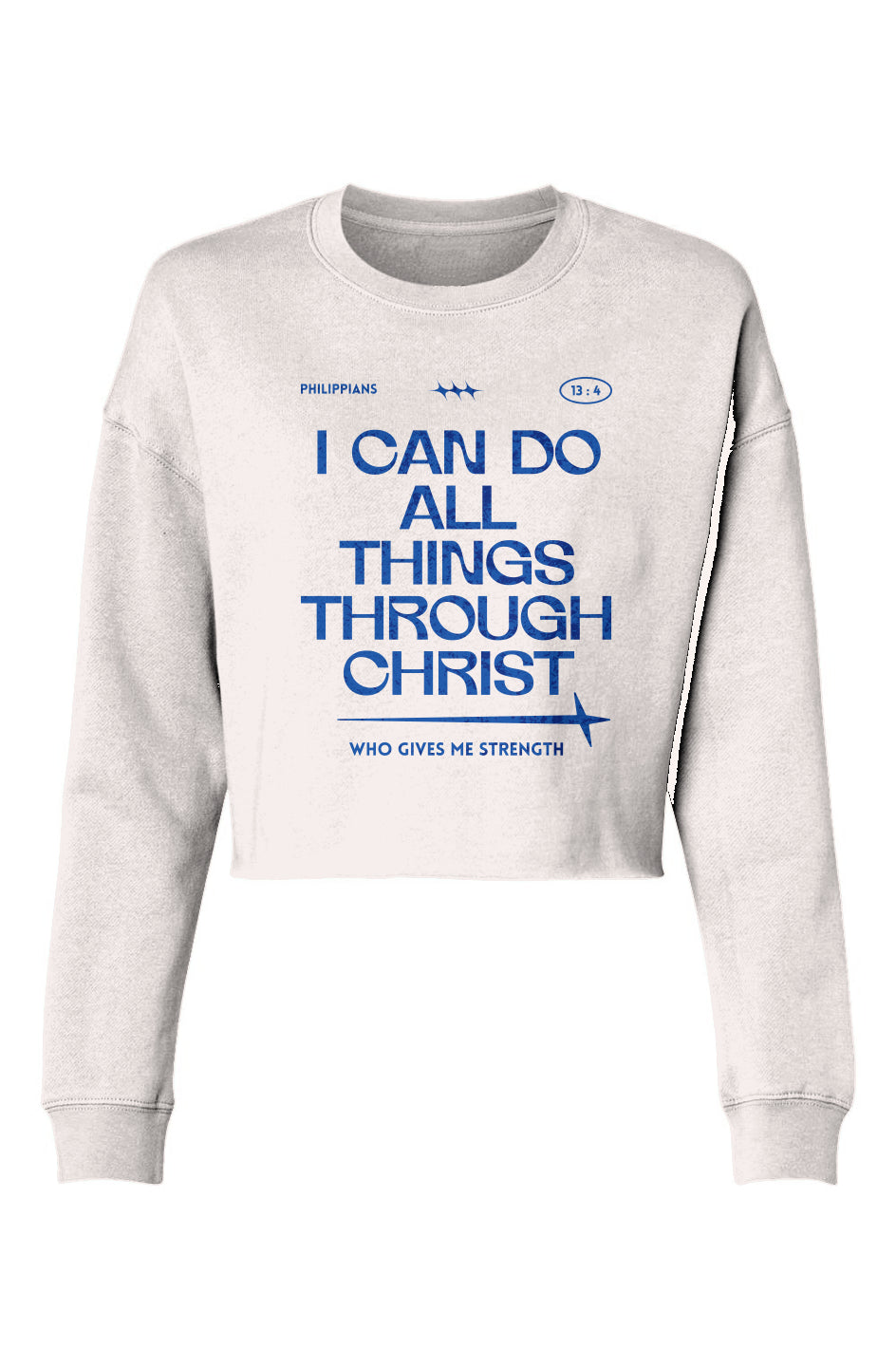 Strength Through Christ Light Weight Crewneck. (Blue Letters)