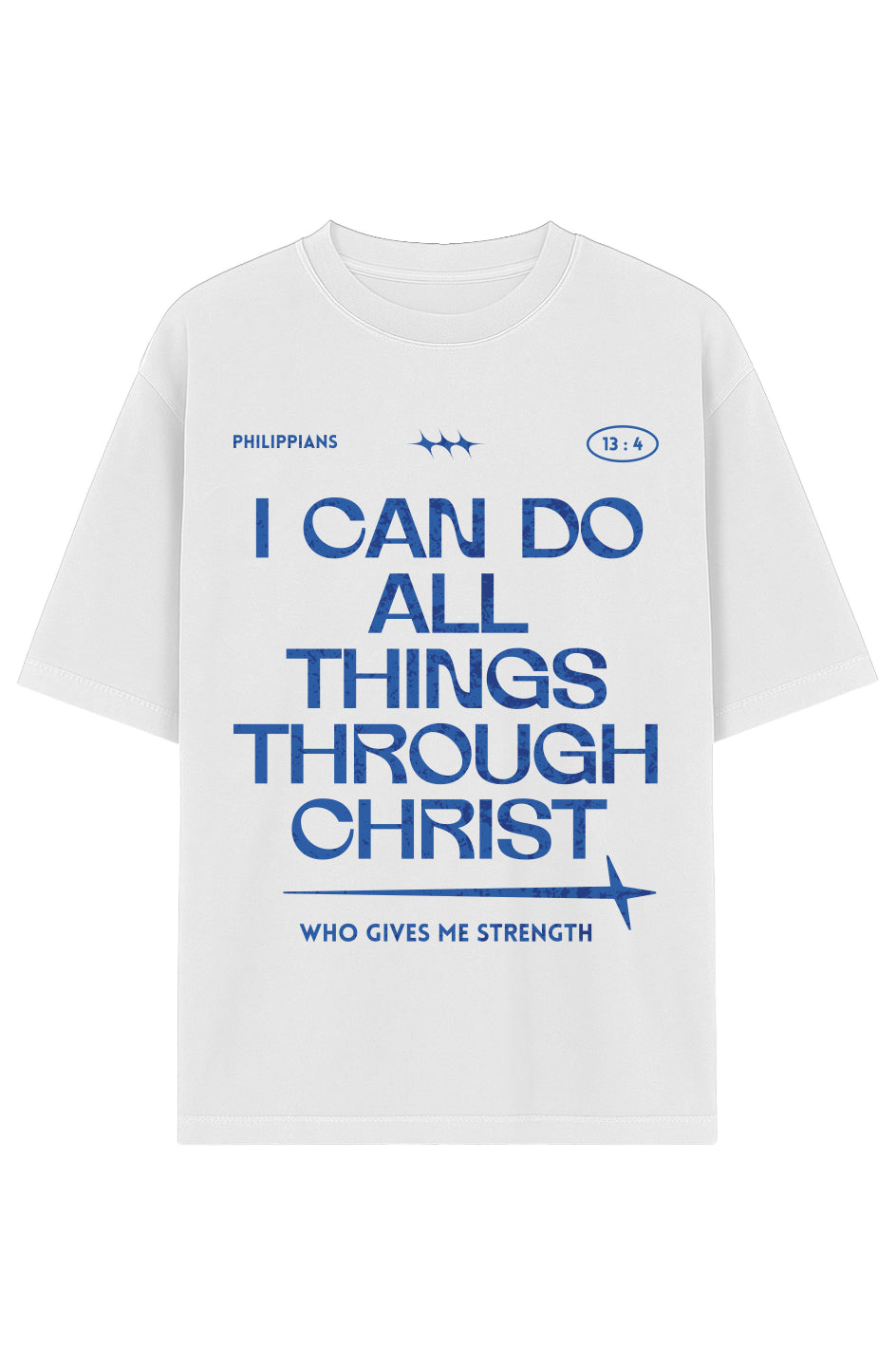 Strength In Christ Drop-Shoulder Tee (Blue Letters)