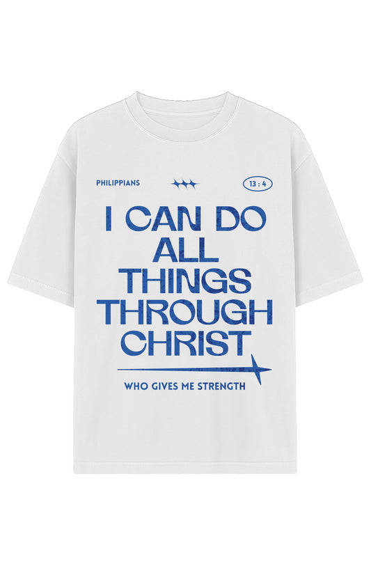 Strength In Christ Drop-Shoulder Tee (Blue Letters)