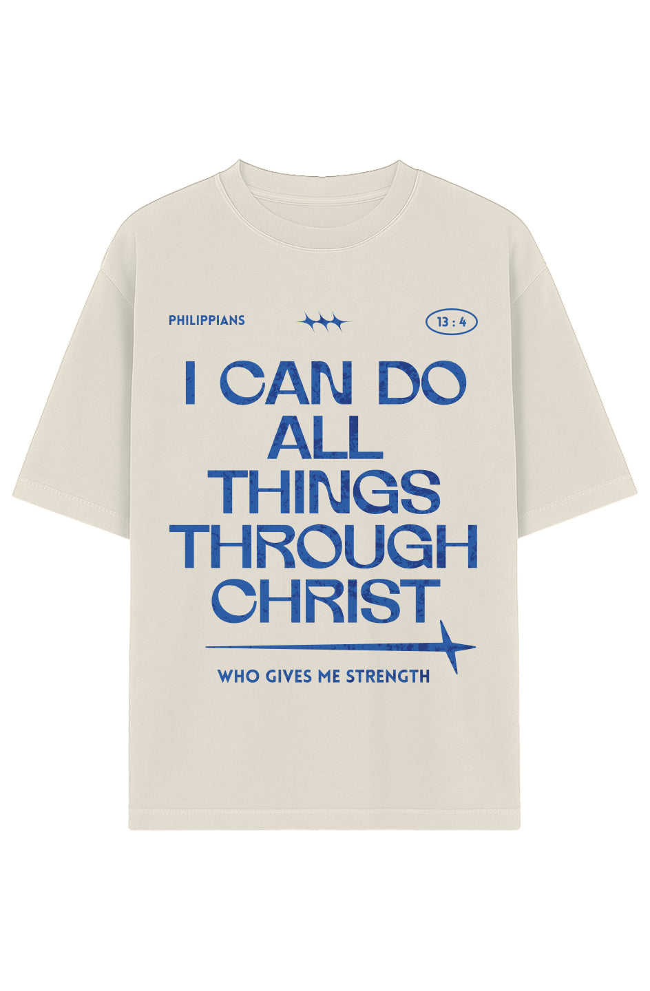 Strength In Christ Drop-Shoulder Tee (Blue Letters)