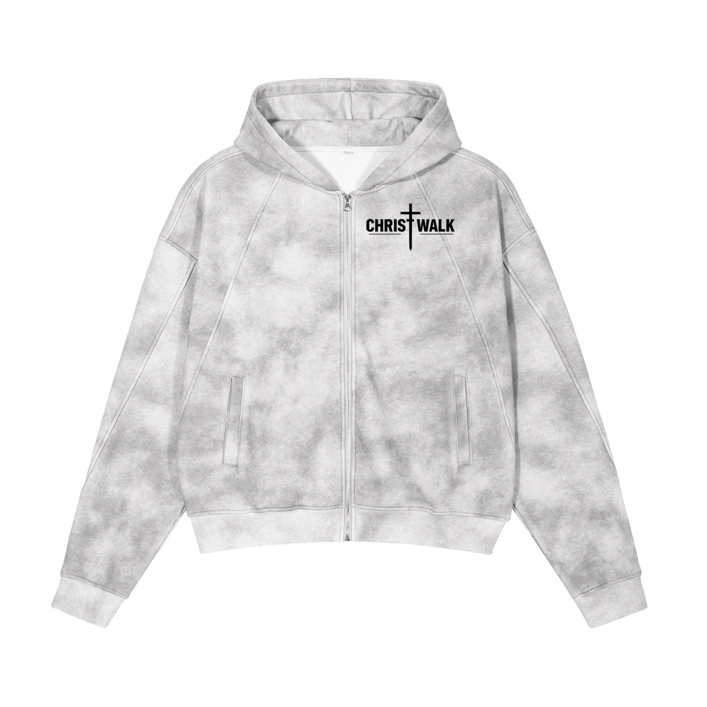 Dirty Washed Boxy Zip-up Fleece Hoodie